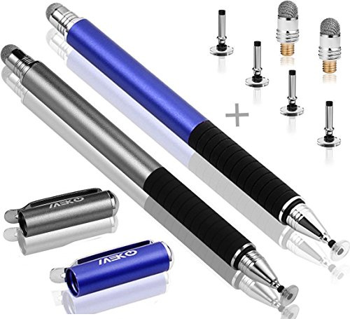 MEKO Kapazitiver Stylus-Eingabestift (Scheibe und Faserspitze, 2 in 1 Serie) für alle Touchscreen-Handys und Tablets Mehrfarbig Space Grau+Blau