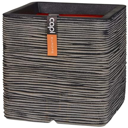 Capi Europe - Maceta Cuadrada Rib NL - 40x40 - Antracita - Apertura Ø32 - Maceta para Uso Interior y Exterior - Made in Holland - KOFZ903
