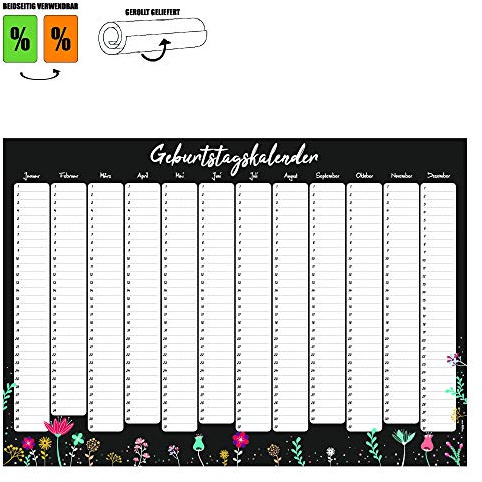 Immerwährender Kalender Geburtstagskalender Dauerkalender DIN A3 gerollt für wichtige Tage wiederkehrende Termine Wandplaner Jahresunabhängig Hochzeitstage Happy Birthday Kalender Planer Blumen