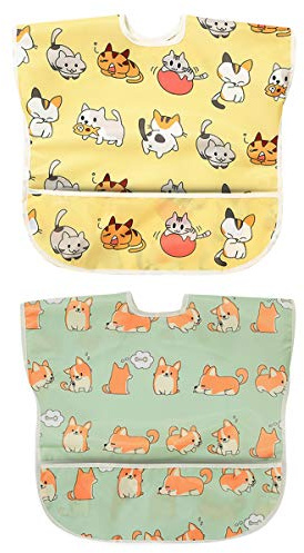 Little Dimsum 2pcs baberos bebe Impermeables,Babero Sin Mangas Niños Niñas 6-36 Meses (Sleeveless Cat/Dog)