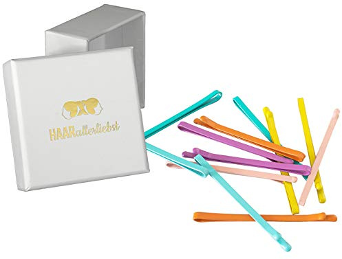 HAARallerliebst 12 Haarnadeln extra breit - 5,5 cm lange Bobby Pins bunt - Haarklemmen Damen & Hair Pins in weisser Box - Perfekte Haarnadel für auffälliges Styling