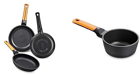 BRA Efficient Orange Set de 3 sartenes, Aluminio Fundido, aptas para Todo Tipo de cocinas, 20-24-28 cm + Cazo 16cm Efficient Orange, Aluminio Fundido, Naranja, 16 cm