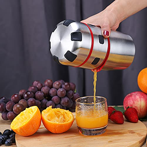 WEQUALITY Portable Orange Juicer，Manual Citrus＆Fruit Extractor， Stainless Steel Squeezer with a Built-in Juice Container，Anti-skid Design，Ideal for Citrus，Apples，Pineapples or Even Vegetables
