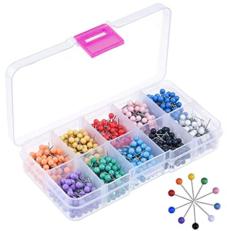HQdeal 500Pcs Punaises de Carte, Punaises à Tête Ronde en Plastique avec Aiguille en Acier, Punaises Décoratif, Multicolore Punaises, Punaises Tableau liège, Épingles Murales, 1/8 Pouce 10 Couleurs