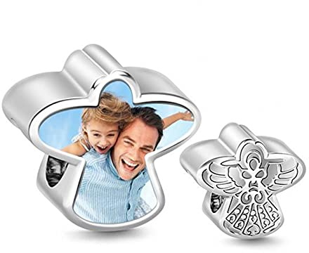 GNOCE Personalisierte Foto Charms Bead Schutzengel Anhänger Charm Fit Armband Halskette menschliche Familie Haustier Bild Perlen Charme Geschenk für Frauen Mädchen