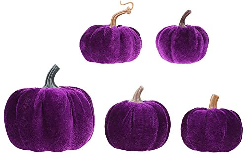 TOYANDONA Künstliche Kürbisse Simulation Flanell Styropor Kürbis Foam Schaum Styropor Figur Halloween Dekoration Kunstgemüse für Halloween Thanksgiving Erntedankfest Herbst Party 5 Stück Lila