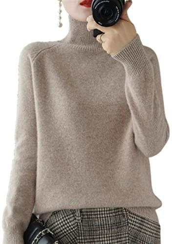 DSXH Womens Turtleneck Sweaters Winter Jumpers Knit Long Sleeve Thick Loose Pullover Casual Tops *# (Color : Light Camel, Size : L)