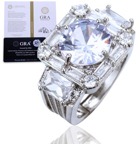 Halukakah Herrenring mit D5,0 ct Moissanit aus Platiniertem 925er Silber mit Zertifikat,Krappenfassung mit Prinzessinschliff Vintage-Stil Labordiamanten,für Verlobung,Hochzeit,Größenverstellbar