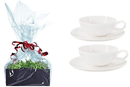 Buchensee Tee Geschenk Set, 2 Teetassen Lena aus Crystal Bone China Porzellan, je 200ml in fein-cremigem Weiß + Geschenkverpackung