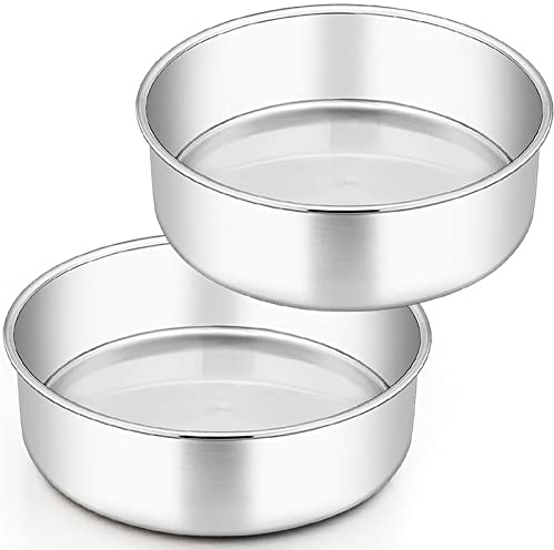 Homikit Rund bakform, 24 cm rostfritt stål kakform set om 2, 7 cm djup högkvalitativ kakform, giftfri och rostfri, spegelpolerad och diskmaskinssäker