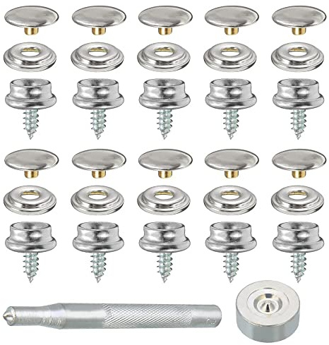 32 Pcs Screw Snap Fastener Kit Silver Canvas Snaps Kit Stainless Steel Snap Fasteners Press Stud Kit for DIY Projects Boat Cover Wood Leather Crafts - 15mm