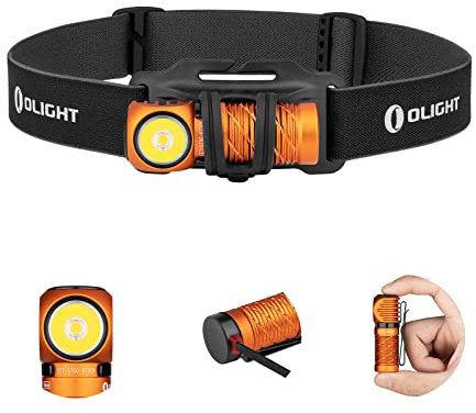 OLIGHT Perun 2 Mini LED Stirnlampe 1100 Lumen 150 Meter, USB Wiederaufladbare EDC Taschenlampe mit Rotlicht, 5 Lichtmodi Wasserdichte Kopflamp mit Stirnband für Campen, Laufen, Notfälle Orange