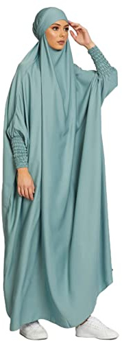 BRONG Vestido Musulmán de Mujer Ramadán Burka Abaya Mujer Musulmana Hiyab Khimar Vestido Hijab De Oración Túnica Turca Suelta Islámica Turbante Pañuelo en ka Cabeza étnico Diario Hogar Trabajo Verde