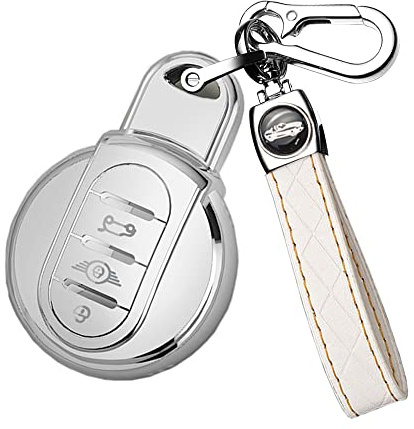ontto Autoschlüssel Hülle Passt für BMW Mini Schlüssel hülle TPU Silikon Schutzhülle für Mini F54 F55 F56 F57 F60 Cooper S D Works Clubman Cabrio Countryman Fernbedienung Keyles Zubehör 3 Tasten-Weiß