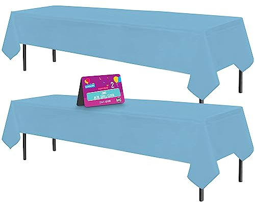 SOL 2pk Long Blue Table Cloths Party Party 274x137cm Disposable Plastic Cover. Heavy Duty Spill Protection: Opaque Design for Boys Birthdays, Christening, Communion, Gender Reveals, Weddings & Events.