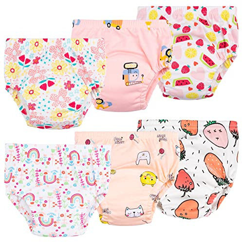 Potträningsbyxor för pojkar flickor，6 förpackningar Återanvändbara träningsbyxor för baby mjuka tvättbara, 2-6 år (as3, age, 4_years, regular, rosa)