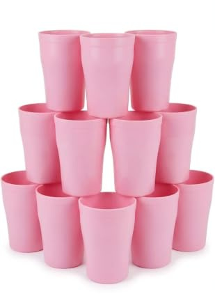 Buzztrove Pack of 12 x Unbreakable Reusable Plastic Cups Durable Plastic Drinking Cups Tumblers Set for Kitchen Outdoor Parties Picnics BBQ’s Travel Dishwasher & Microwave Safe (300ml, Pink)