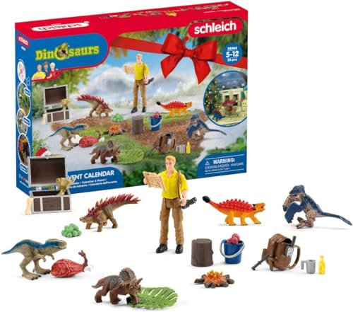 schleich DINOSAURS | Adventskalender 2025 - 98984 | mit beweglicher Figur, 6 Mini Dinos, Schatzkiste & Zubehör | Dinosaurier Spielzeug & Geschenkidee für Kinder ab 5 Jahren | 24 Teile (FR/IT Version)