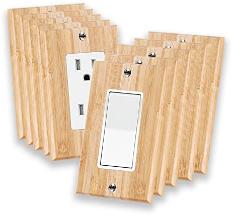 10 placas de madera para interruptor de luz basculante individual de 4.5 x 2.75 pulgadas, placa de pared de madera cruda, cubierta de interruptor de luz de bambú, placa de pared de calidad, decoración