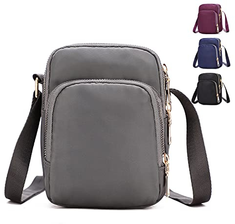 Cross Body Phone Bag Women, Women Girls Zipper Cross Body Phone Bags,Nylon Wallet Shoulder Bag,3 Layers Zipper Cellphone Purse with Adjustable Strap.