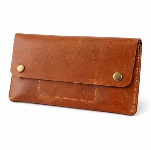 TheAntiq Leather Cash Envelope Wallet Money Organiser with Mobile Pocket Slim Budget Wallet Travel Currency Pouch for Cash & Cards Tan 8x4 Inch