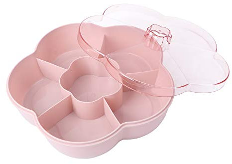 Bol De Fruits en Forme De Fleur Séparable Plateau De Collations Vertes Bonbons Et Écrous Contenant De Service Plateau D'apéritif avec Couvercle 6 Compartiments.-Rosa