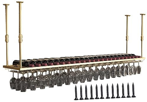 LIGUOYI Weinglashalterung Hangend Gläserschiene Schwarz/Gold 60~200CM Umgekehrter Weinglashalter Leicht Zu Montieren Einstellbare Höhe Mit Schrauben Weinregale Gläserhalterung, Für Küche Bar
