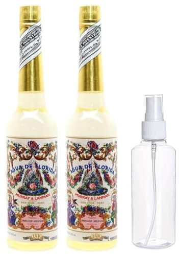 FAMILYCOM Agua Florida Pack 2 botellas de 270 ml Amarilla de Perú + 1 Spray Dosificador 50 ml, Murray & Lanman, 100% Original, Protección Espiritual y Limpieza, Limpieza Chamánica