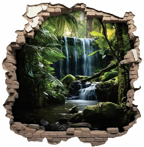 Samunshi® Wandtattoo Wandriss mit Wasserfall im Urwald Fenster in andere Welt Portal Wanddekoration Wandsticker für Kinderzimmer Wohnzimmer Wanddeko 50 x 50cm