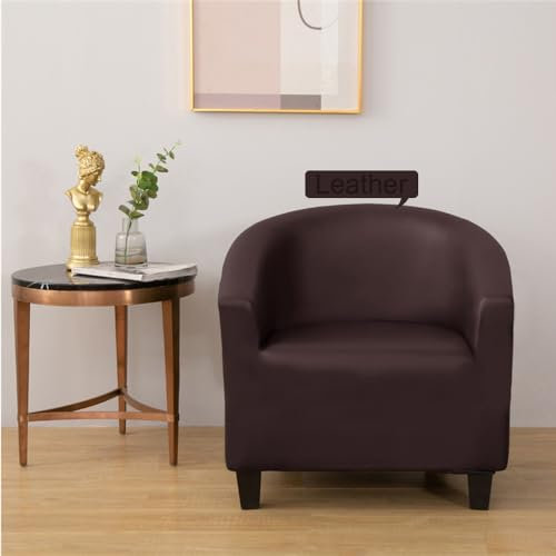 FANSU Leder Sesselschoner mit Armlehne Sesselbezug Stretch Sofabezug Husse Wasserdicht Sesselüberwurf Tub Chairs Sesselhussen für Clubsessel Loungesessel Cocktailsessel (Braun)