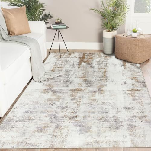 Famibay Teppich Wohnzimmer 160x230cm Kurzflor Teppich Schlafzimmer Waschbar Beige Braun Modern Abstrakt Groß Wohnzimmerteppich rutschfest für Wohnzimmer Schlafzimmer Esszimmer