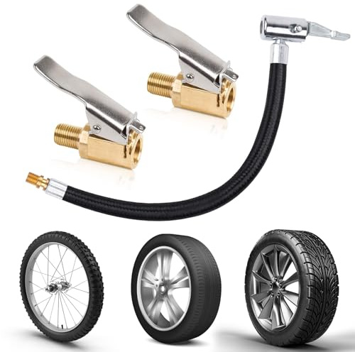 FUKPO Ventilverlängerung Autoventil Pumpe Messing Set, 24cm Reifenfüllschlauch Auto Adapter Kompressor, Reifenfüller Schlauch Fahrrad Autoventil Hebelstecker Verlängerung Air Chuck 8mm