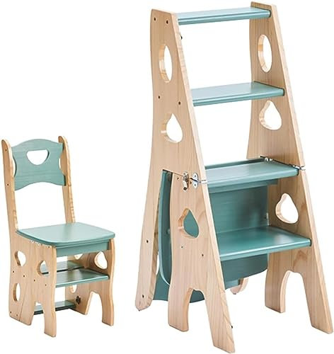 Klappbarer Bibliotheksleiterstuhl aus Holz, tragbare 4-stufige Bibliotheksleiter, umwandelbarer Klappstuhl, Tritthocker, Ausstellungsständer für Erwachsene, Büro (Farbe: A, Größe: 47,5 x 35,5 x 90 c