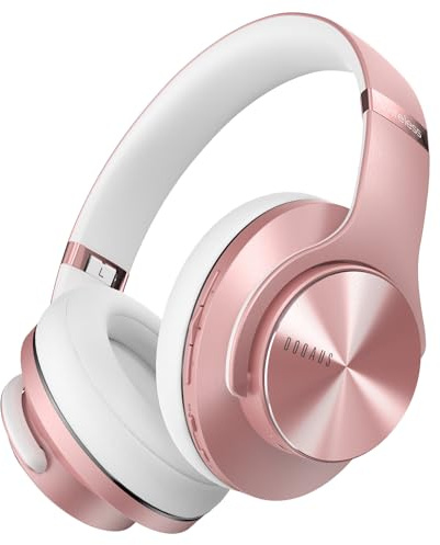 DOQAUS Hörlurar trådlösa Bluetooth Over-Ear 90 timmar, Bluetooth-hörlurar över örat, hörlurar trådlösa med 3 musiklägen, inbyggd mikrofon, rosa