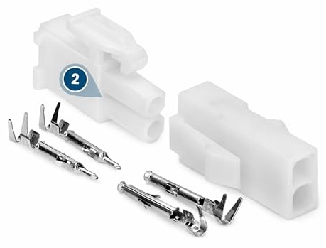 KALI-1802 AMP Mini-Universal-Mate-N-Lok Set 2-Polig Steckverbinder | Kompakter Elektrostecker für Kabel-an-Kabel Montage, 4,14 mm Rastermaß, bis 600V und 10,5A, UL 94 Flammwidrigkeit