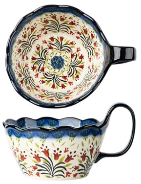 CAPIJIONG 1000ml/34oz Creative Personalized Handheld Bowl Vintage Ceramic Bowl Home Utensils Soup Rice Salad Instant Noodles Bowl-Polish Loop handlebat