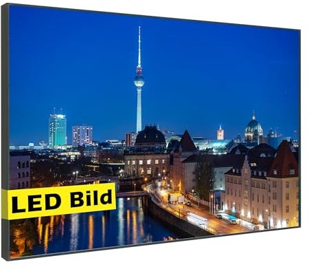 Generisch Leuchtbild I Berlin City Stadt I LED Wandbild I Leuchtende Leinwand mit Rahmen - Made in Germany (Berlin City Stadt, 50x50 cm, Rahmen: Holz Flora)
