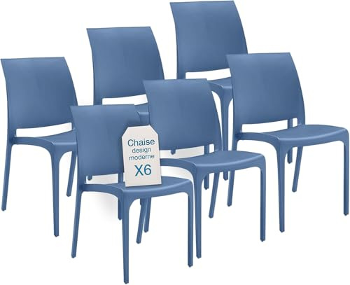 Tomaino - Sedia in Plastica Da Cucina - Set 6 Sedie Plastica Impilabili Con Braccioli Per Esterno e Interno - Sedie per Giardino, Soggiorno, Balcone o Bar - Blu