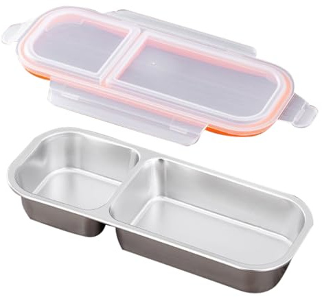 Snack Boxes With Compartments,304 Stainless Steel Snack Containers For Kids And Adults, 2 Compartments Bentoes Lunch Boxes, Microwave Safety, Reusable Divided Food Storage Containers For School Work