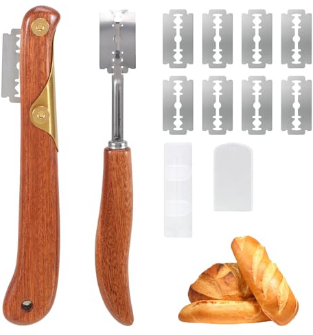 wlertcop 2-Teiliges Kitchen Baker Lame Brot Einschneidemesser, mit 10 Klingen Teigmesser Set für Gerade und Geschwungene Schnitte, Anschneidklinge Brot Backen, DIY Brotteig Muster