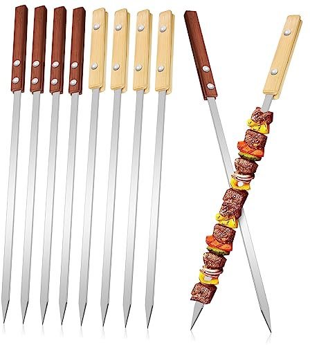 FONDOTIN 12pièces Brochettes De Barbecue Acier Avec Poignées Pour Grillades Camping Et Pique- Réutilisables Et Faciles à Nettoyer