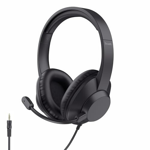 Trust Ayda Max Cuffie con Microfono Leggere Over Ear 3.5mm, Auricolari con Filo 1,80m, 85% Plastica Riciclata, Headphones Cablato per PC Portatile Computer Laptop Mac Ufficio Teams Zoom, Nero