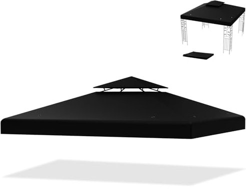 HOMASIS Auvent de Rechange pour pavillon, Couverture avec Trous de Drainage et Fermetures Velcro, tonnelle imperméable en Polyester en Fer, 3 x 3 m, Tente de fête, Mariage (Noir)