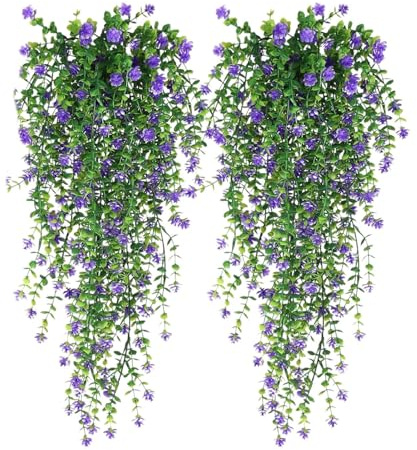 Künstliche Hängepflanzen Für Draußen | 2er-Set Künstliche Eukalyptus-Pflanzen,Realistische UV-Beständige Wanddekoration Für Wohnzimmer Balkon Innenbereich Hochzeit Garten Badezimmer Schlafzimmer