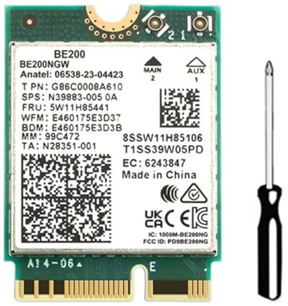 Asyduey BE200 WiFi 7 Tarjeta WiFi InaláMbrica WiFi 6E BE200NGW Bluetooth 5.4 802.11AX Adaptador de Red Tribanda M.2 NGFF