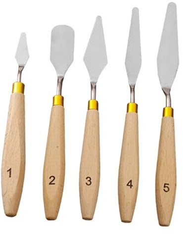 Holibanna 5 piezas Espátulas de Pintura Inoxidable con Mango de Madera Antideslizante Accesorios para Óleo y Herramientas Variadas para Artistas y Modelado Lienzo