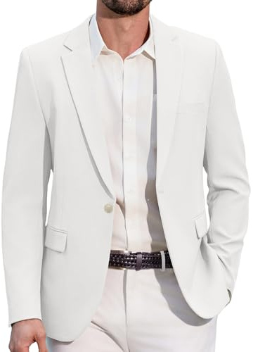 COOFANDY Blazer pour Homme Sportif Décontracté Veste De Costume à 1 Bouton pour Homme Business Casual Blanc XL
