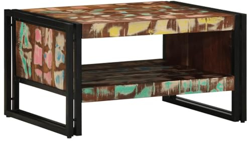 WRJENFSC Couchtisch Beistelltisch Nachttisch Altholz Massivholz mit Eisen Gestell Mehrfarbig 70x50x38 cm – Vielseitig für Wohnzimmer Schlafzimmer Flur als Kaffeetisch oder Deko