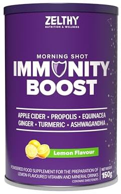 Zelthy Nutrition Immunity Boost - Suplemento Inmunidad con Vitamina C, D3, Zinc y Propóleo - Polvo Soluble 150g (150g, Limón)