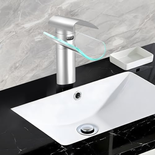 Wasserhahn Bad Waschtischarmaturen Wasserfall Armatur Badezimmer Waschbeckenarmatur Mischbatterie Waschbecken Mit Warm Und Kalt Wasser 17,5 Cm